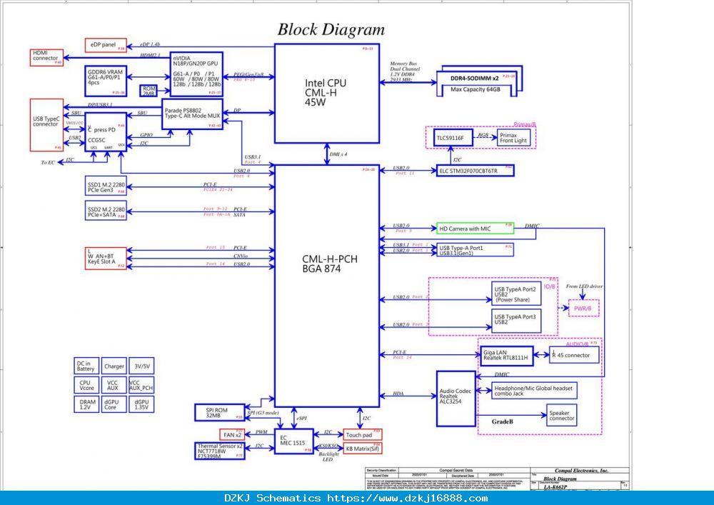 DELL G15 5510 COMPAL LA-K662P GDL55 REV1.0 SCHEMATIC For $6.63